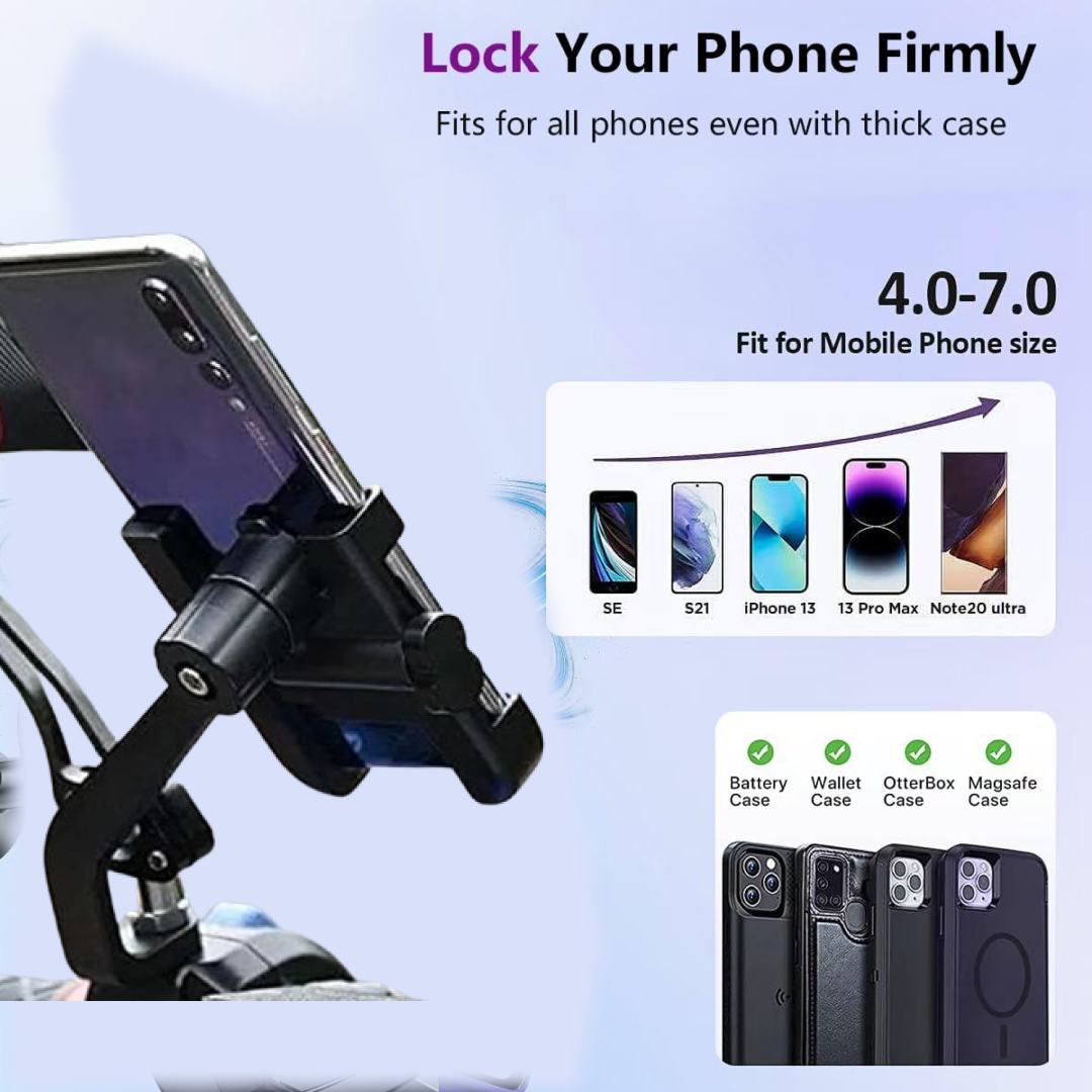 Mobile Phone Holder View Mirror Mount Solid Metal Cradle for Bike and Phones