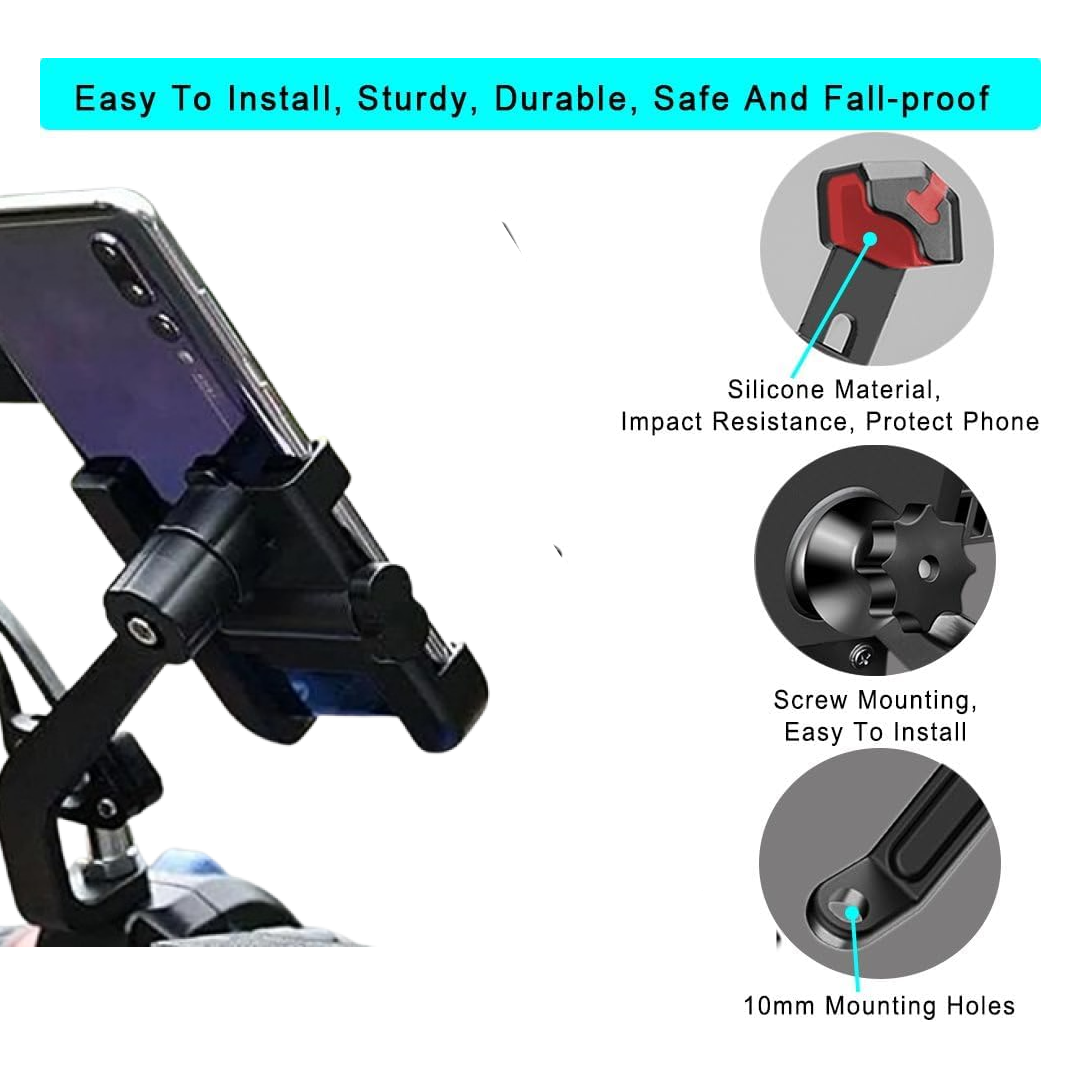 Mobile Phone Holder View Mirror Mount Solid Metal Cradle for Bike and Phones
