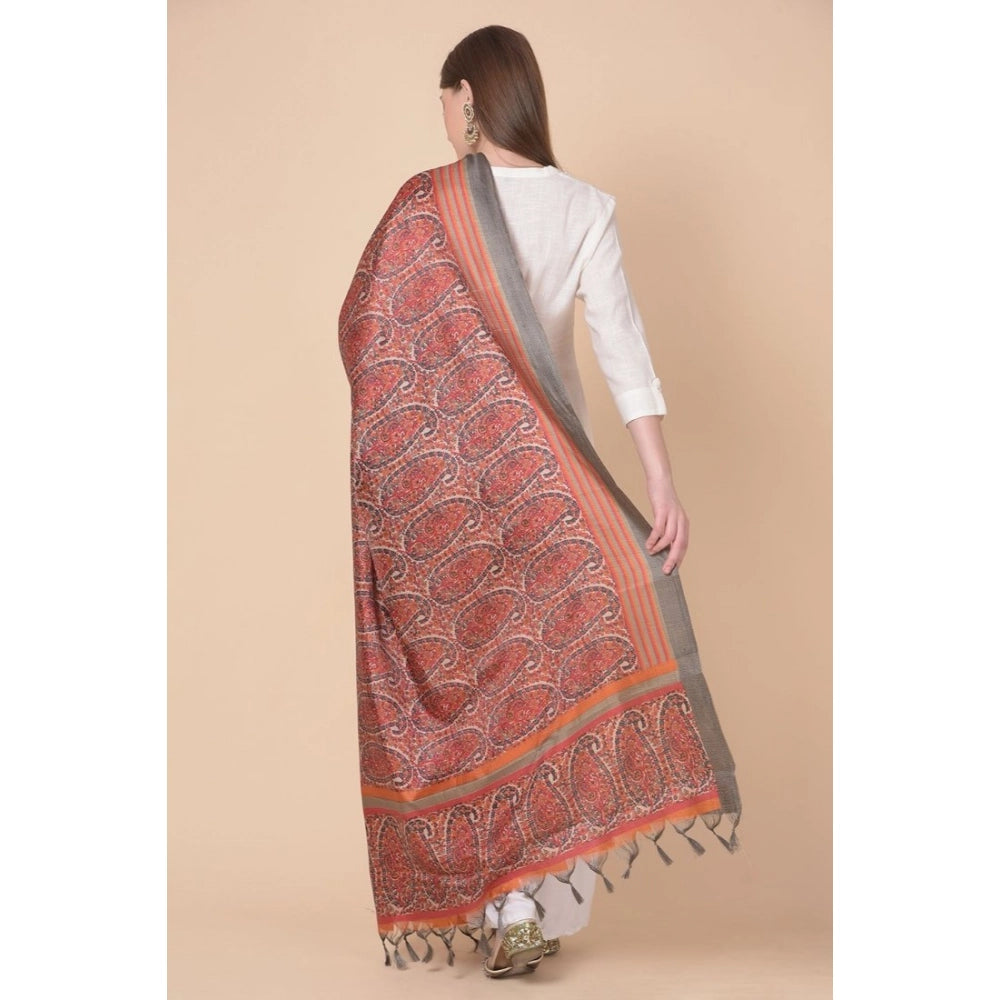 Generic Women's Art Silk Printed Dupatta (Orange, Length: 2.25 to 2.50 Mtr)