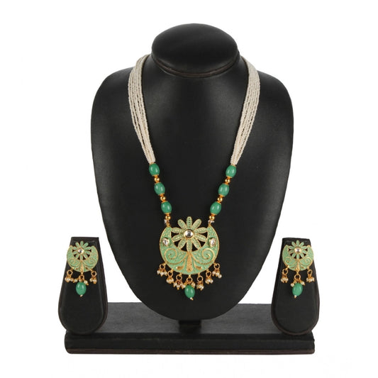 Generic Women's Rose Gold Plated Alloy Necklace & Earings Set (Green)