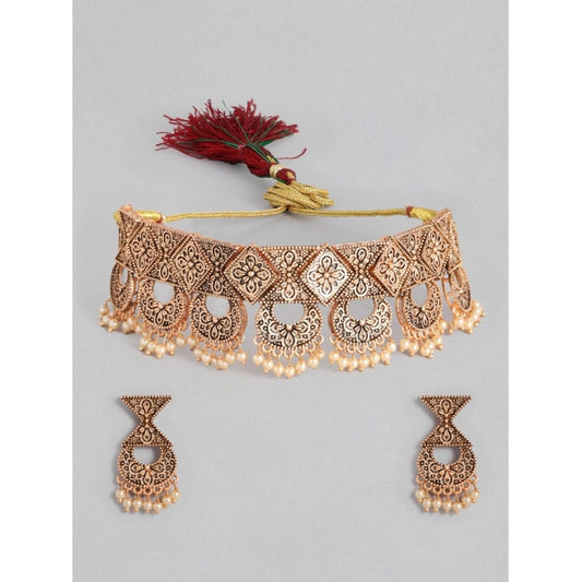 Generic Women's Rose Gold Plated Alloy Necklace & Earings Set (Gold)