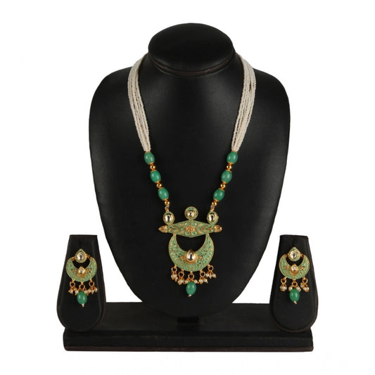 Generic Women's Rose Gold Plated Alloy Necklace & Earings Set (Green)