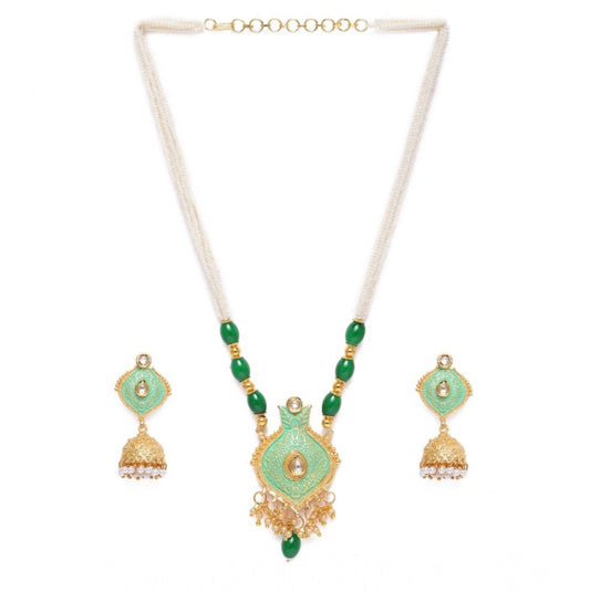 Generic Women's Rose Gold Plated Alloy Necklace & Earings Set (Green)