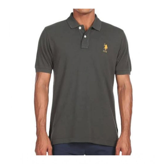 Generic Men's Casual Half sleeve Solid Cotton Polo Neck T-shirt (Dark Grey)