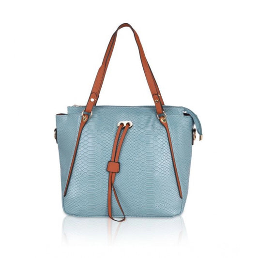 Generic Women's Faux Leather Textured Tote Bag (Blue)