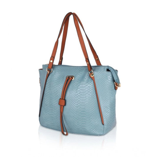 Generic Women's Faux Leather Textured Tote Bag (Blue)