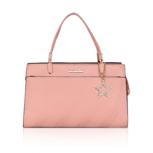 Generic Women's Faux Leather Textured Adjustable Long Belt Handbag (Pink)