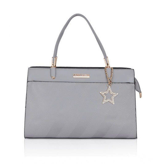 Generic Women's Faux Leather Textured Adjustable Long Belt Handbag (Grey)