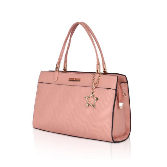 Generic Women's Faux Leather Textured Adjustable Long Belt Handbag (Pink)