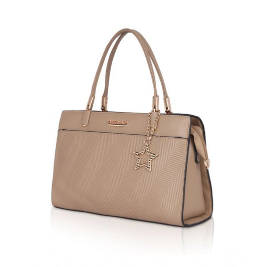 Generic Women's Faux Leather Textured Adjustable Long Belt Handbag (Khaki)