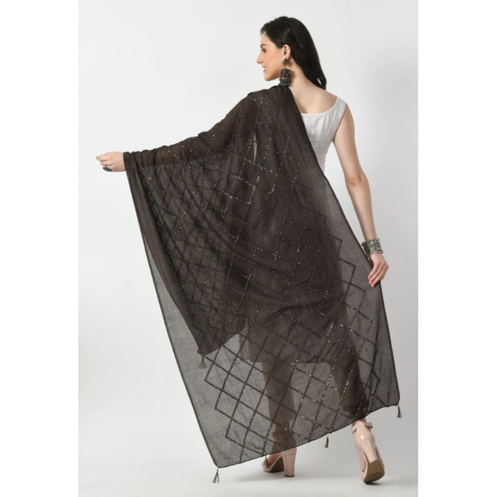 Generic Women's Chanderi Self Design Dupatta (Dark Browm, Length: Free Size)