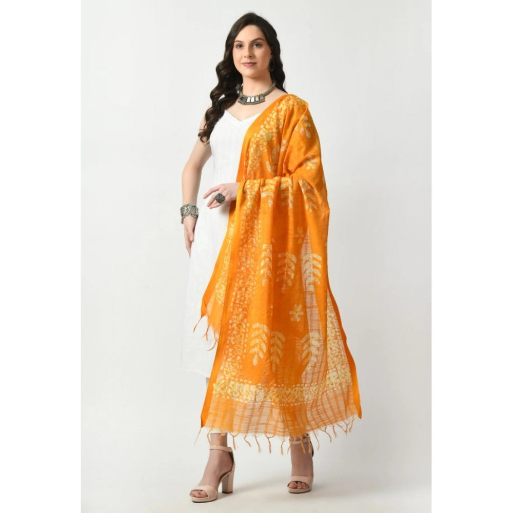 Generic Women's Cotton Printed Dupatta (Yellow, Length: Free Size)