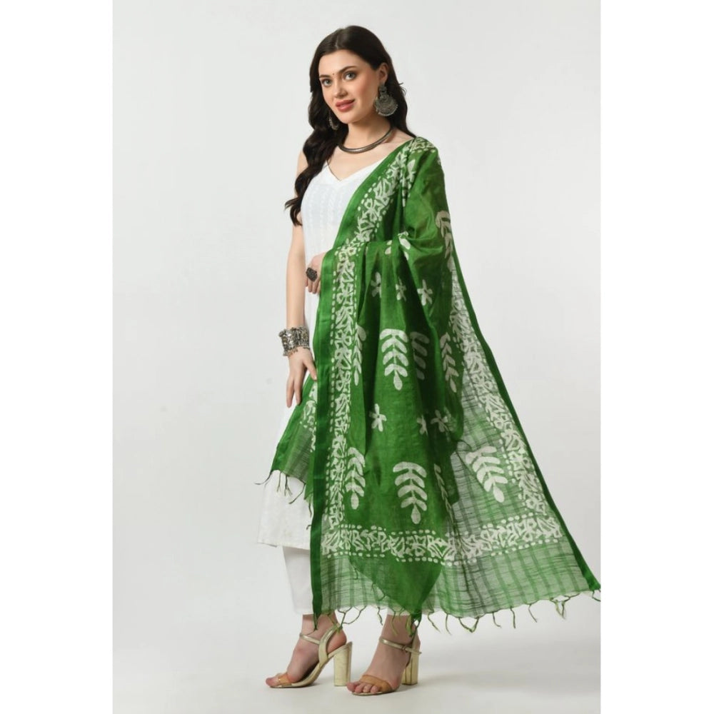 Generic Women's Cotton Printed Dupatta (Green, Length: Free Size)