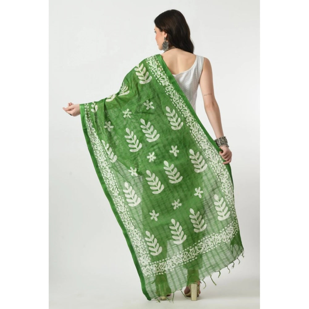 Generic Women's Cotton Printed Dupatta (Green, Length: Free Size)