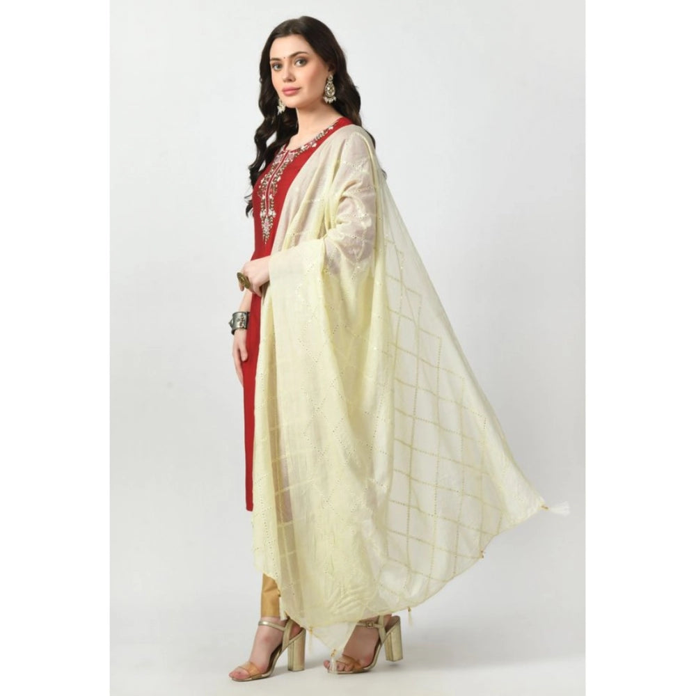 Generic Women's Chanderi Self Design Dupatta (Off White, Length: Free Size)