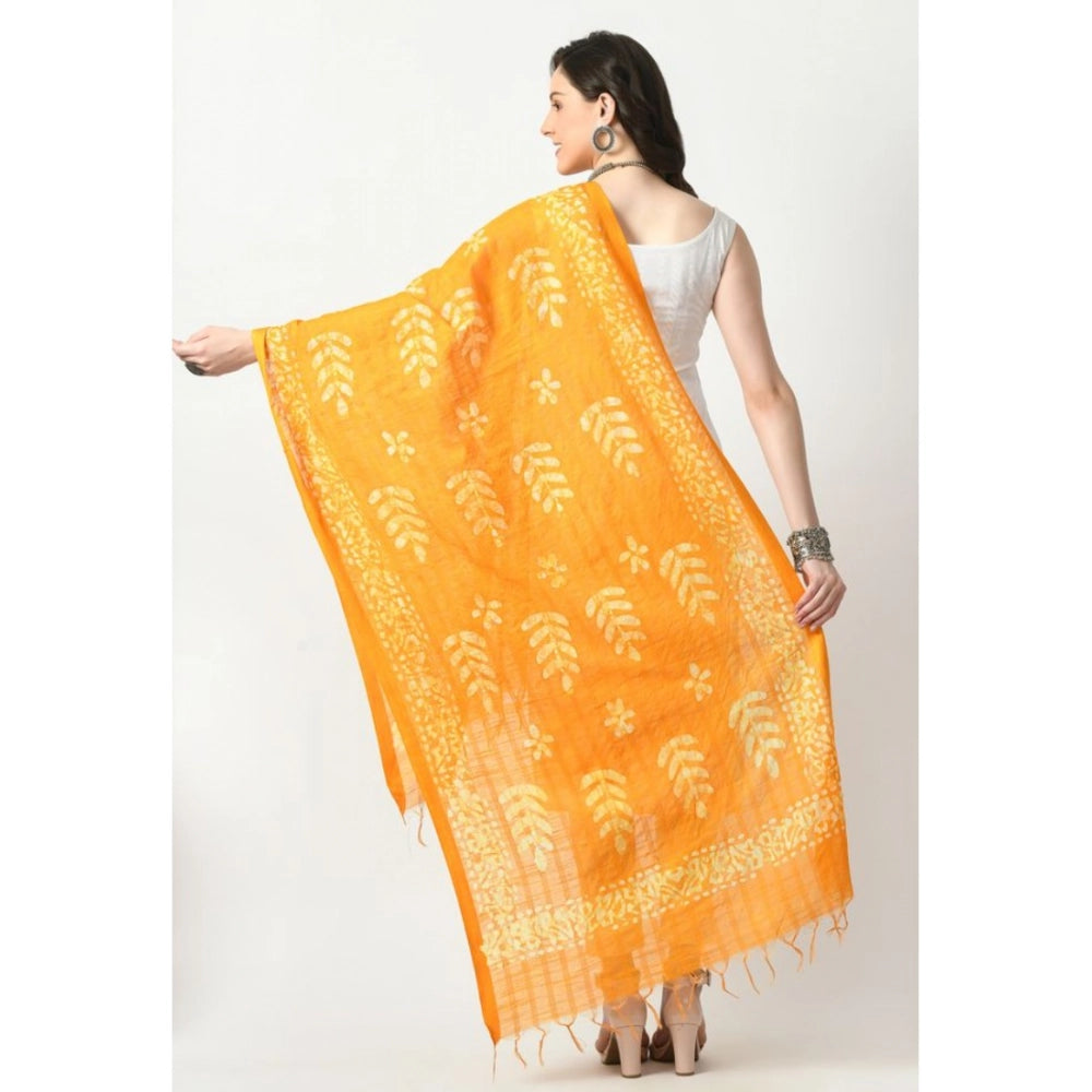 Generic Women's Cotton Printed Dupatta (Yellow, Length: Free Size)