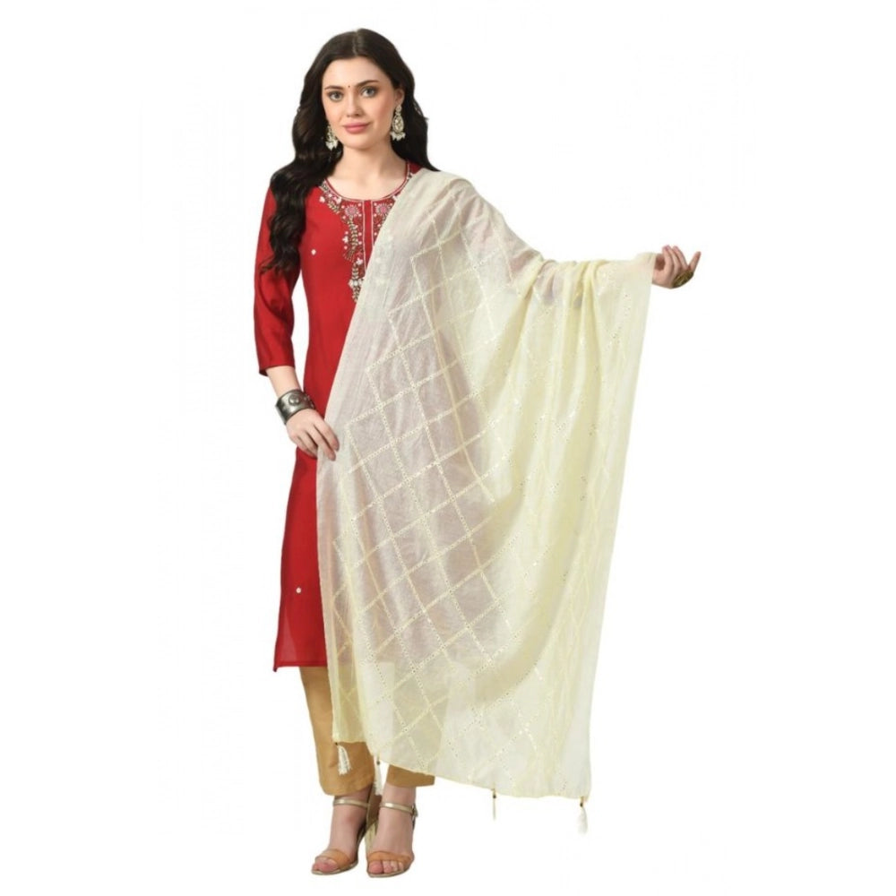 Generic Women's Chanderi Self Design Dupatta (Off White, Length: Free Size)