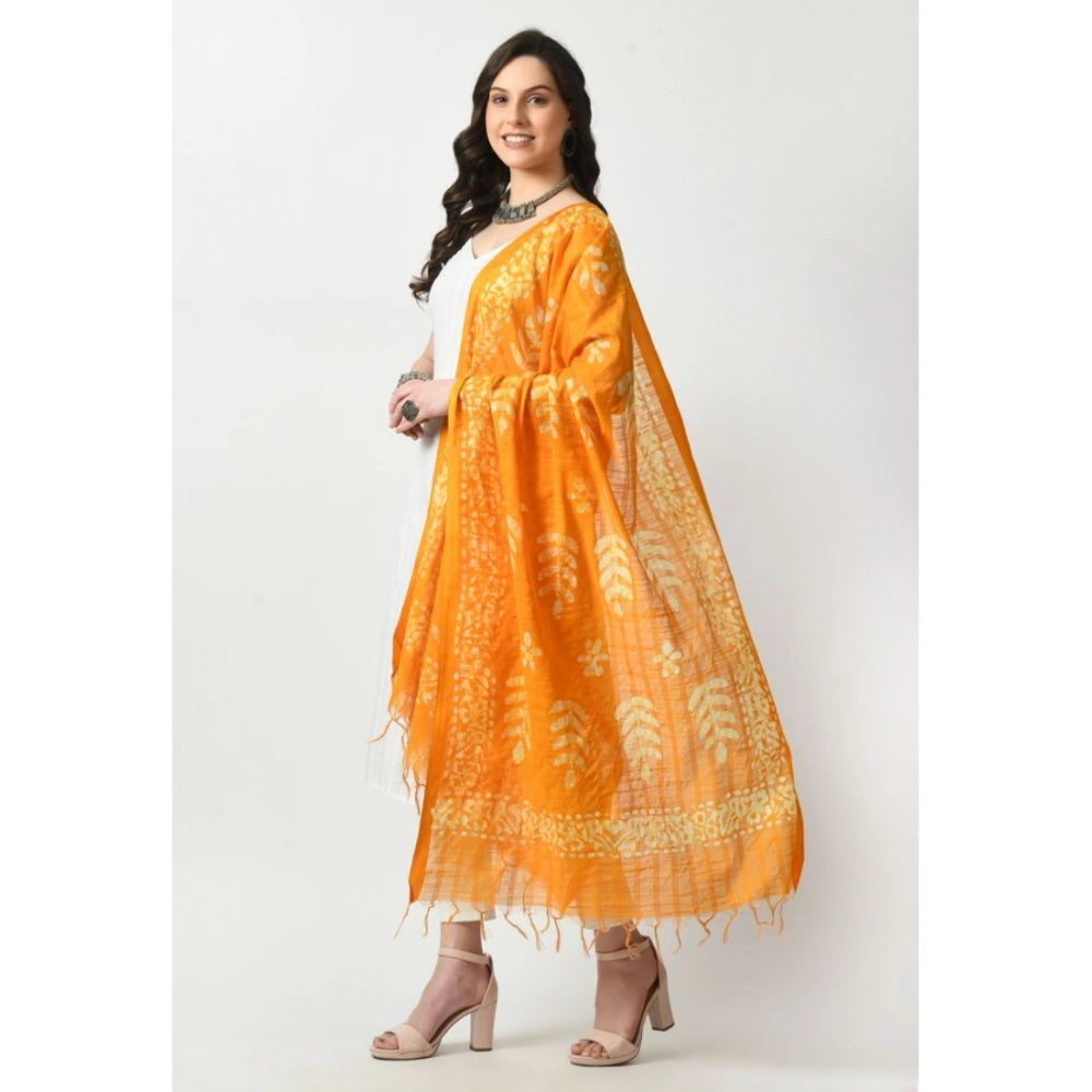 Generic Women's Cotton Printed Dupatta (Yellow, Length: Free Size)