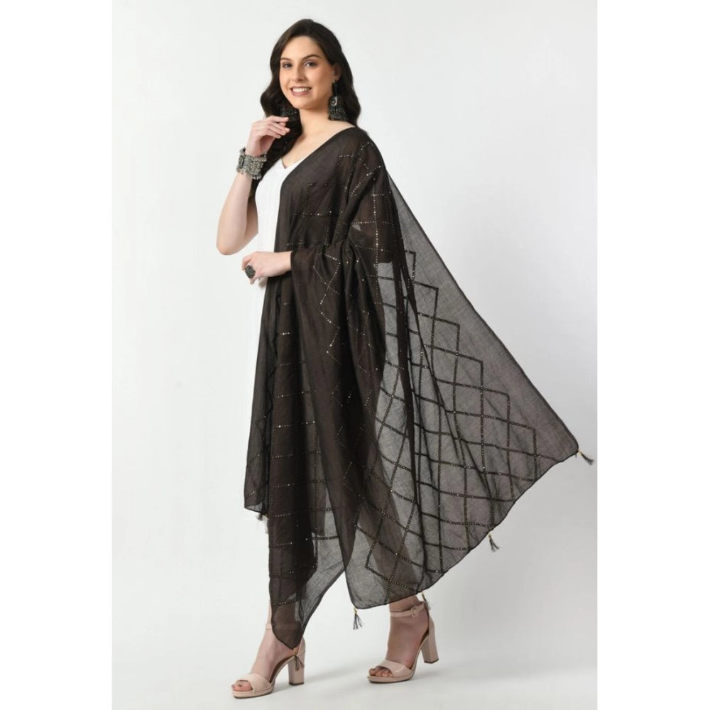 Generic Women's Chanderi Self Design Dupatta (Dark Browm, Length: Free Size)