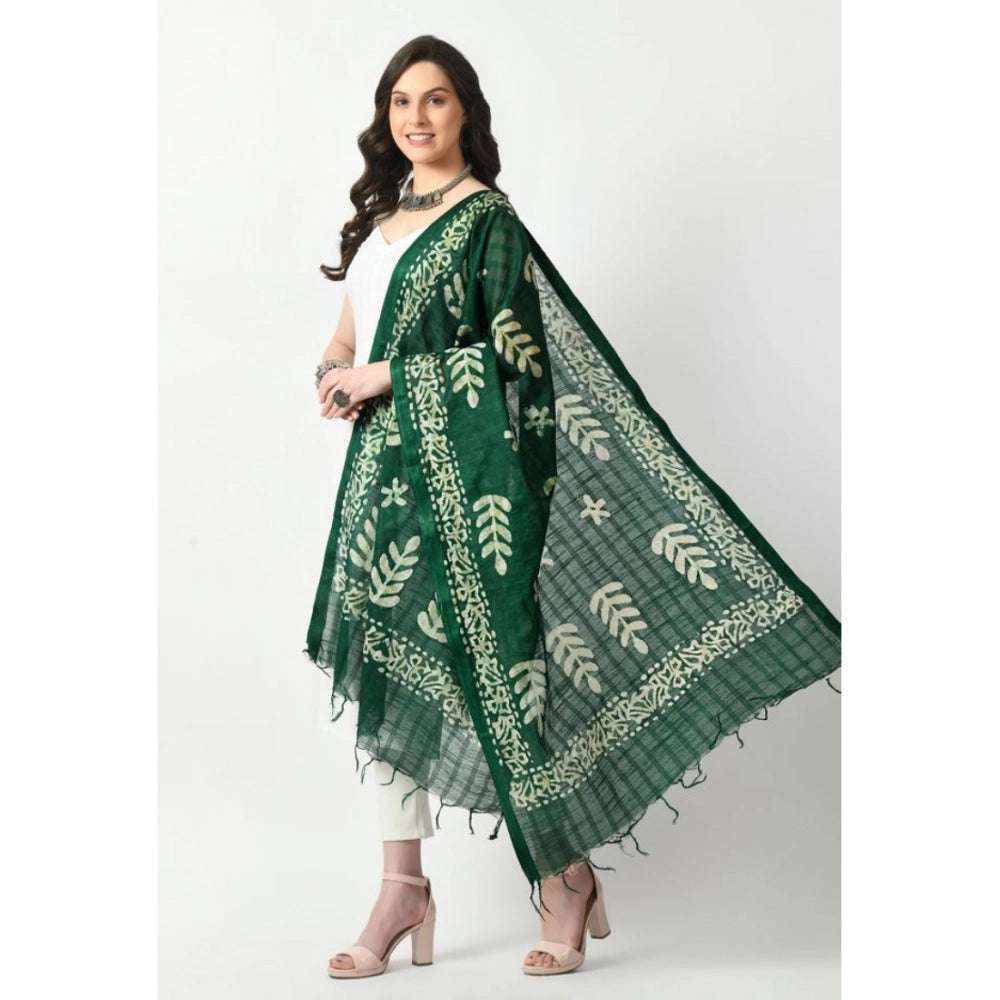 Generic Women's Cotton Printed Dupatta (Green, Length: Free Size)
