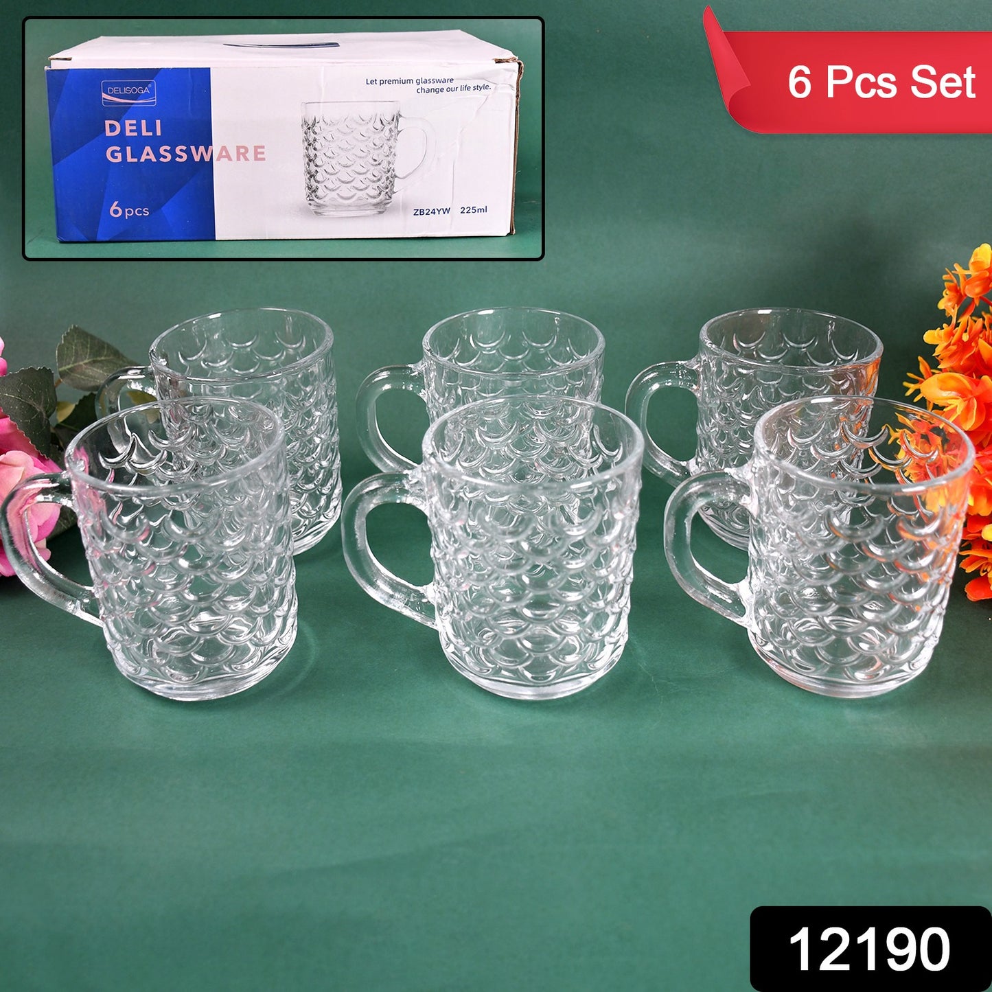 Glass Coffee Tea Cup Mug With Handle (6 Pcs Set)