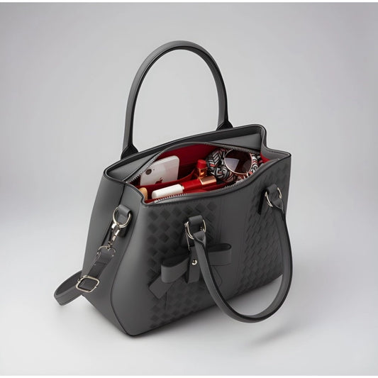 Generic Women's PU Leather Solid Shoulder Zipper Handbag (Grey)