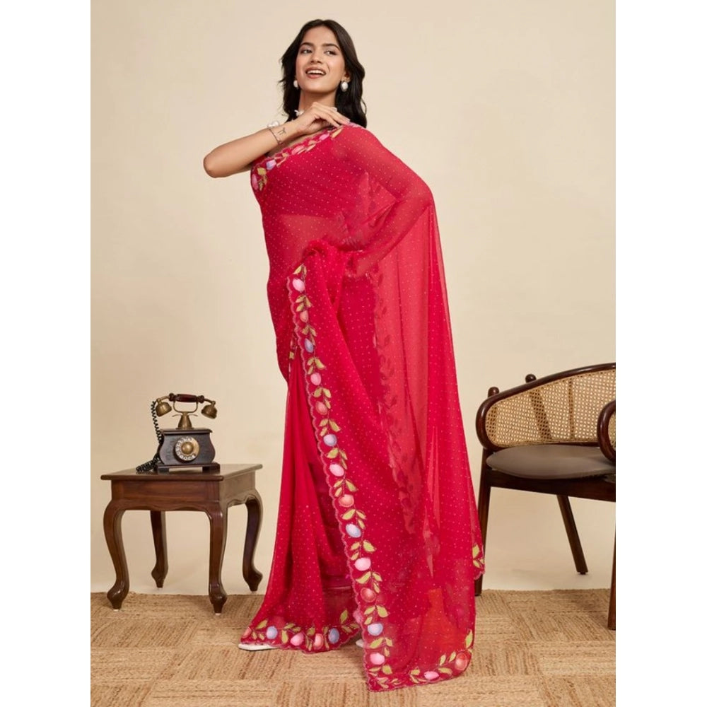 Generic Women's Georgette Printed Saree With Unstitched Blouse 5.5Mtr (Red)