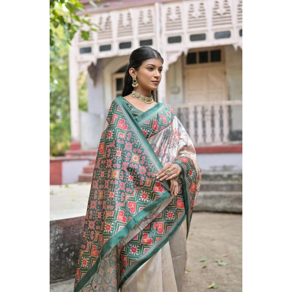 Generic Women's Faux_Tussar Floral Jal With Patola Print Saree With Unstitched Blouse 5.5Mtr (Teal)