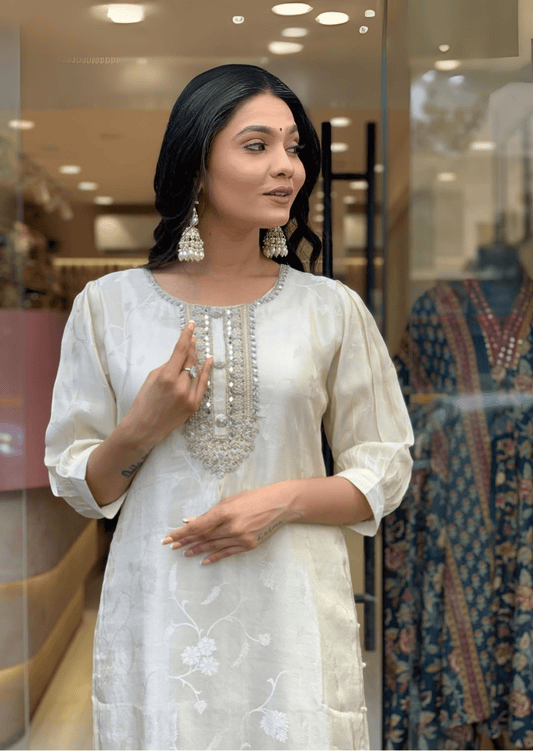 Luxe Russian Silk Jacquard Suit Set with Zari Dupatta-1