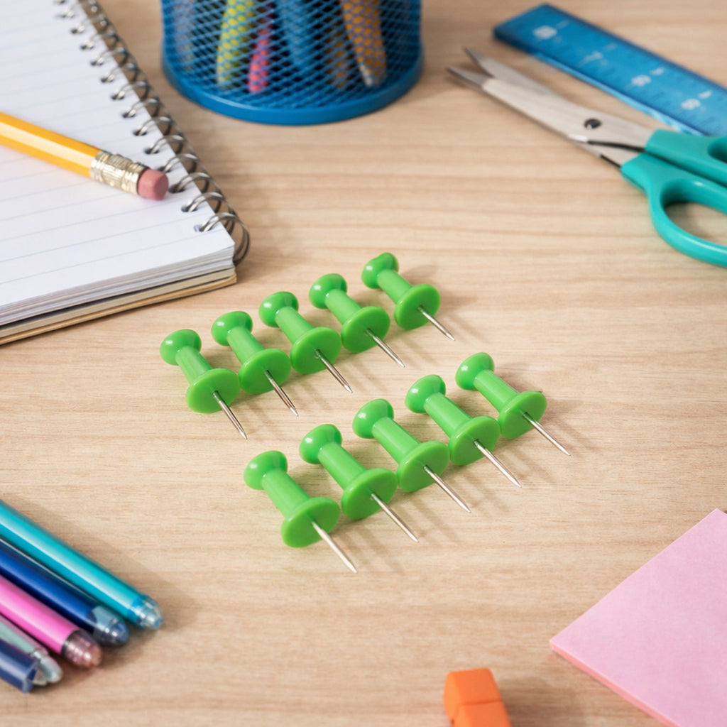 Green Plastic Push Pins Thumb Tacks for Notice Board (10 Pc)