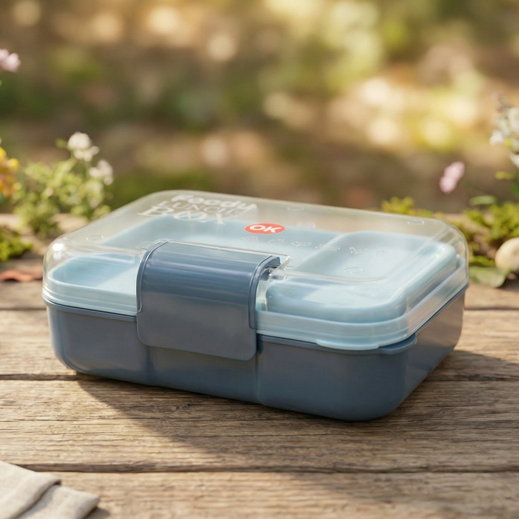 3 Compartment Snacky Lunch Box Set With 2 In 1 Spoon (1 Set)