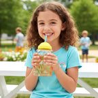 Cute Glass Bear Shape Kids Drinking Cup Bottle with Straw (1 Pc, 350 ML)