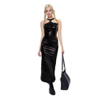 Mirror-finish Leather Sexy Off-shoulder Sheath Dress