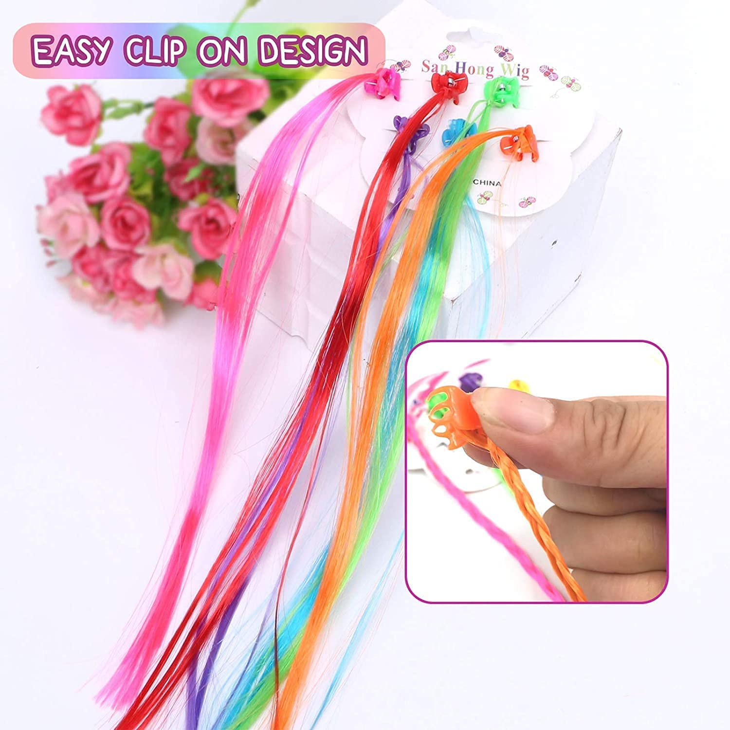 Kids Hair Extensions with Hair Clips (6 Pc Mix Color)