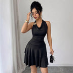 Metal-clasp Pleated Figure-flattering Sheath Dress