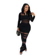 Mesh-Panel Autumn Winter Slim-Fit Sheath Dress With Defined Waist For A Slimmer Look