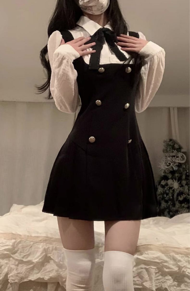 French-style Suspender Fake Two-Piece Dress For Women