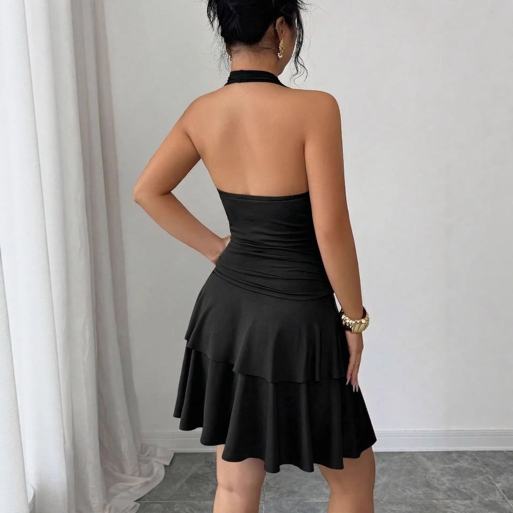 Metal-clasp Pleated Figure-flattering Sheath Dress