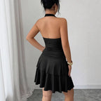 Metal-clasp Pleated Figure-flattering Sheath Dress