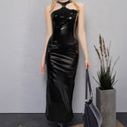 Mirror-finish Leather Sexy Off-shoulder Sheath Dress