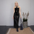 Mirror-finish Leather Sexy Off-shoulder Sheath Dress