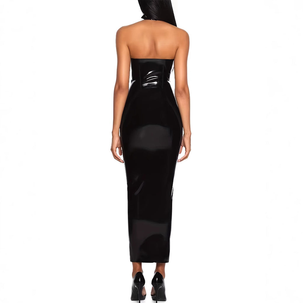 Mirror-finish Leather Sexy Off-shoulder Sheath Dress