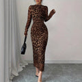 European And American Leopard-Print Fashion Long-Sleeve Dress