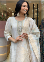 Luxe Russian Silk Jacquard Suit Set with Zari Dupatta-2