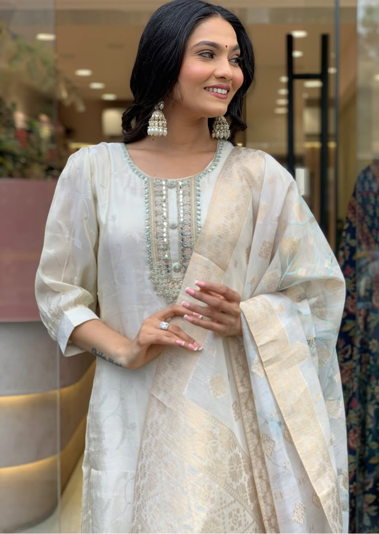 Luxe Russian Silk Jacquard Suit Set with Zari Dupatta-2