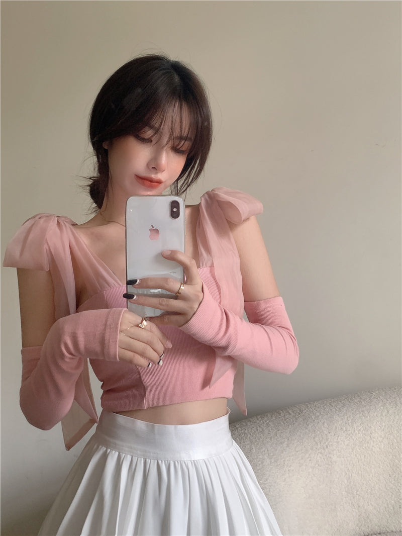 Chest Wrap Strap Bow Knit Tank Top