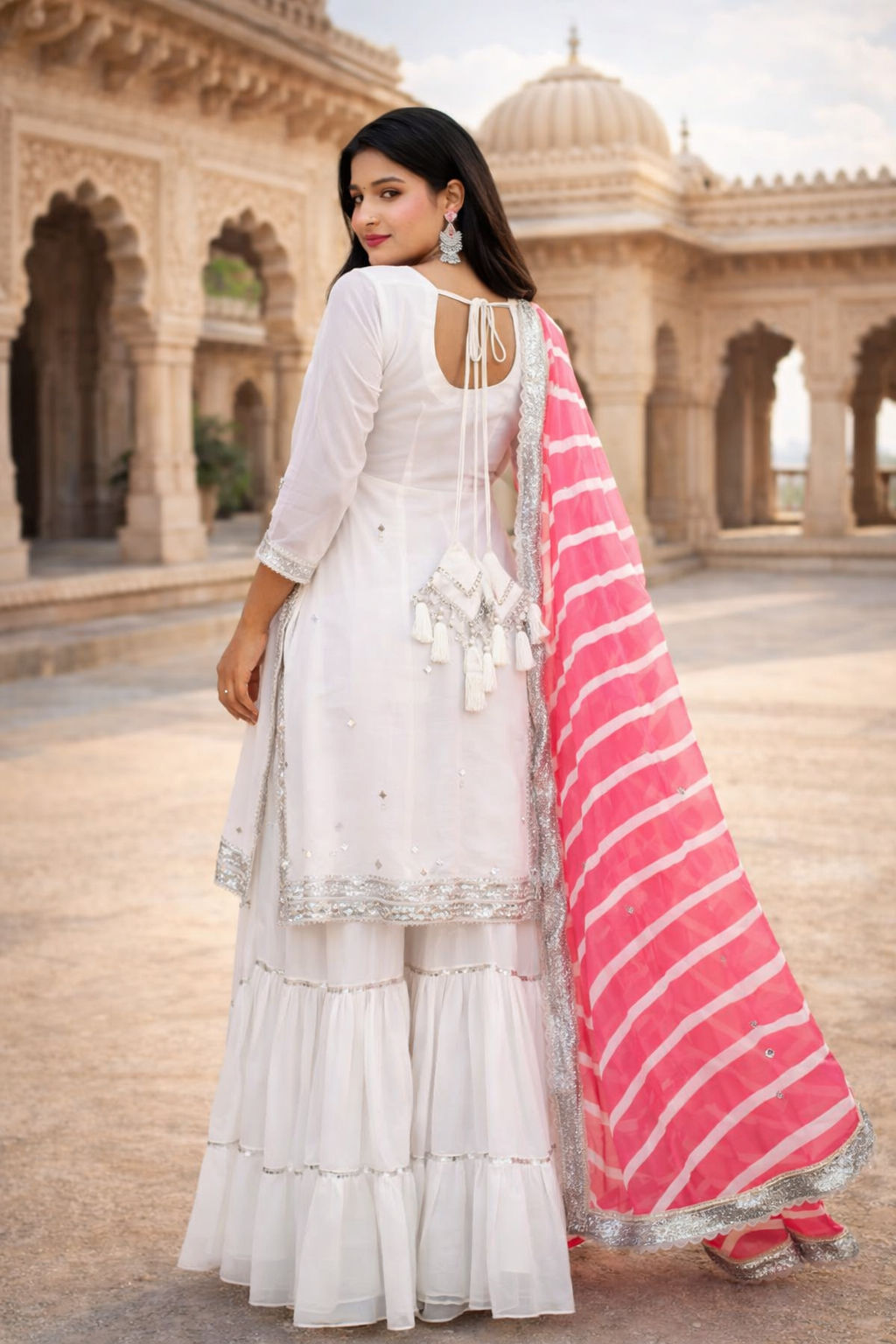 Noor White Georgette Sharara Set-2
