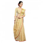 Generic Women's Kota Doria Cotton Checked Saree With Blouse (Beige, 5-6 Mtrs)