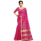 Generic Women's Kota Doria Cotton Checked Saree With Blouse (Rani, 5-6 Mtrs)