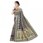 Generic Women's Jacquard Silk Kanjivaram Jacquard Silk Saree With Blouse (Navy Blue, 5-6 Mtrs)